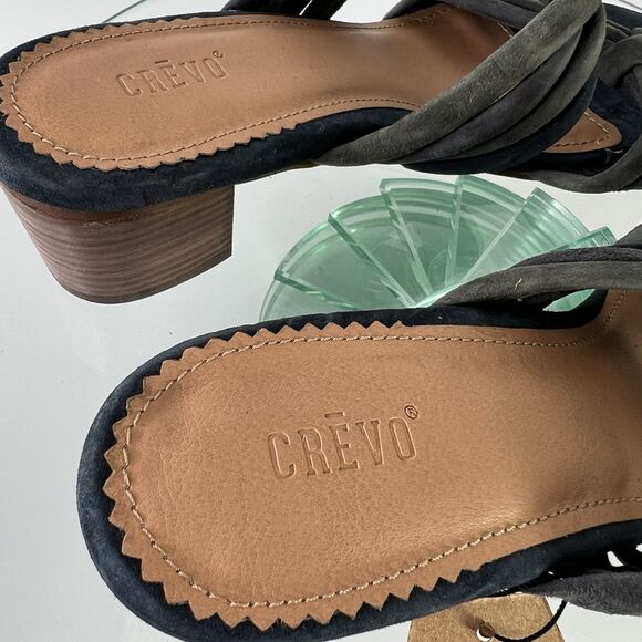 Crevo Rubie knotted Heel Sandals Suede Leather Strap Blue Gray slip on - Picture 7 of 10
